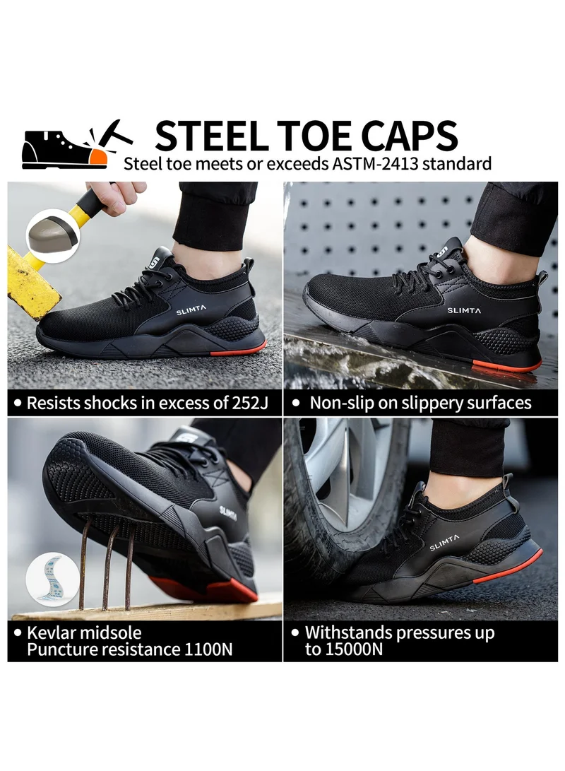 SLIMTA SLIMTA® Safety Shoes for Men Women Steel Toe Boots Non-Slip Lightweight Breathable Sneakers Puncture Proof Protective Industrial Black Work Shoes